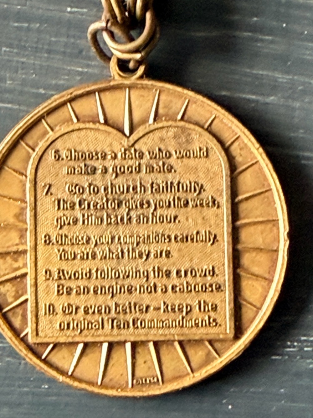 Vintage Gold Tone Religious Pendant Necklace - Ten Commandments